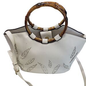 Liz Claiborne Woman's White Handbag with Leaf Pattern and Round Handles
